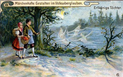 Dcery krále elfů. Úžasná postava německé mytologie. chromolitograf 19. století. od Unknown artist