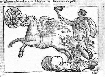 Svítání (voz slunce). Alegorie východu slunce s postavami řecké a římské mytologie na obloze. Rytina z „Mythologiae sive explicationes fabularum“ da Natalis Comitis. 1637. od Unknown artist