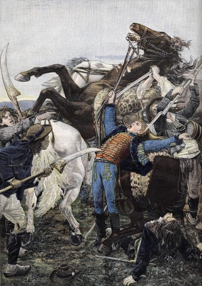 Smrt Josepha Báry (1779-1793), bubeníka v republikánských jednotkách a pravděpodobně zabitého zloději. Rytina z roku 1894 od Unknown artist