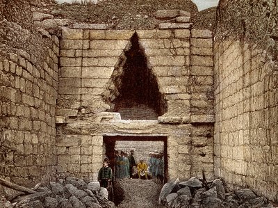 Vykopávky v Mykénách vedené Heinrichem Schliemannem (1822-1890) - Lví brána, hlavní vchod do Mykén - od Unknown artist