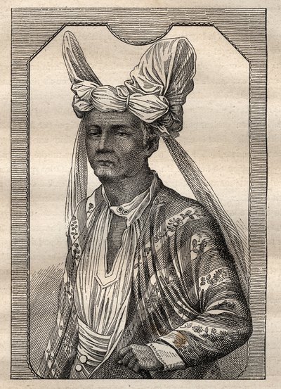 Výprava kolem světa (1790-1792) kapitána Etienna Marchanda (1755-1793): portrét krále ostrova Timor (Indonéské souostroví) - ilustrace převzata z „Velkých námořníků 18. století“ od Unknown artist