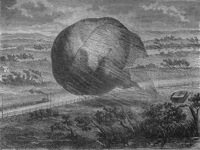 Pád míče „The Giant““ na pláních Hannoveru v roce 1863 s na palubě: Jules a Louis Godardovi, Felix Nadar, jeho manželka Fernand Montgolfier a Thirion. In “Album de la Science””, Éditions Jouvet od Unknown artist