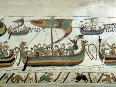 Flotila Viléma I. Dobyvatele (1027-1087) překračuje kanál La Manche směrem k Anglii. Tapisérie z Bayeux nebo výšivka královny Mathildy od Unknown artist