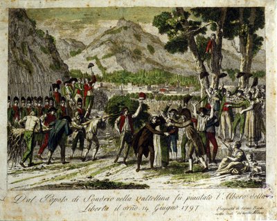 Obyvatelé Sondrio de la Valtellina zasadili strom Liberte, symbol vítězství nad Starým režimem. 14/06/1797. Rytina. od Unknown artist