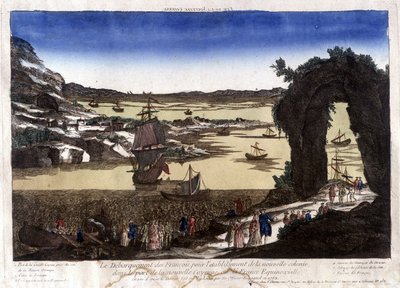 Vylodění Francouzů za účelem založení nové kolonie v přístavu Nouvelle Cayenne (nebo France Equinoxiale) od Unknown artist