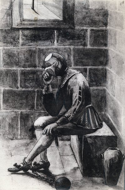 Muž se železnou maskou, státní vězeň, byl internován ve vězení na Svatém ostrově Margarita. od Unknown artist
