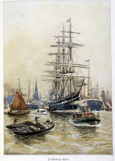 Přístav Hamburk v 19. století od Unknown artist
