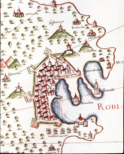 Přístav Rhodos v Řecku (Detail portulanu Castellini od Unknown artist