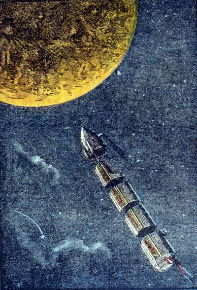 Raketa odstartovala do vesmíru při příletu k Měsíci - grav. v „Ze Země na Měsíc““ od Julese Verna od Unknown artist