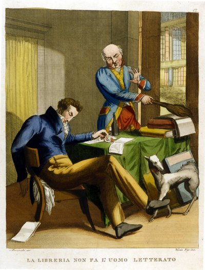 Rčení: „Knihovna nenutí člověka kultivovat““. Ilustrace ze sbírky přísloví 18. století. od Unknown artist