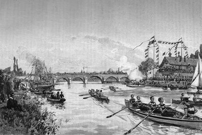 Školní regaty v Joinville le Pont (Joinville-le-Pont), Ile de France. Rytina do „“ The Journal of Youth ““ od Unknown artist