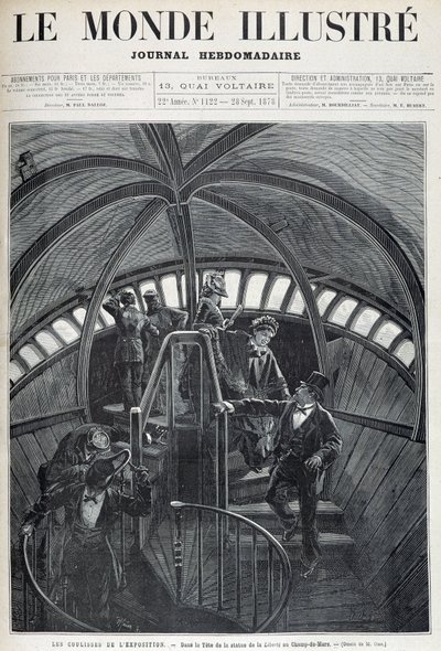 Návštěva vnitřku hlavy Sochy svobody na Světové výstavě - v „Ilustrovaném světě““ z 28.9.1878 od Unknown artist