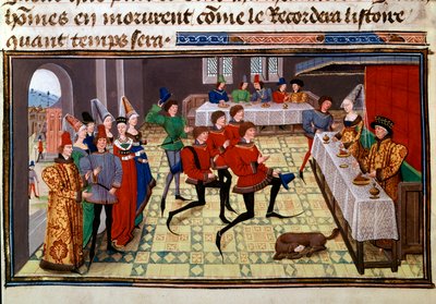 Svatební hostina na svatbě Clarisse, dcery krále Yvona z Gaskoňska a Renaud Miniature z rukopisu „Renaud de Montauban“ nebo „Les quatre fils Aymon“ od Loyseta Liedeta (aktivní mezi 1448 a 1478). Paní 5073. Bibliotéka z 15. století od Unknown artist