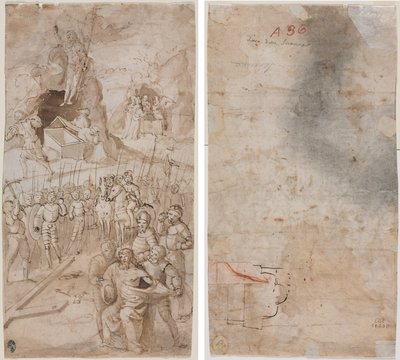 Tři scény z Umučení Krista (recto) Architektonický náčrt (verso) od Unknown artist