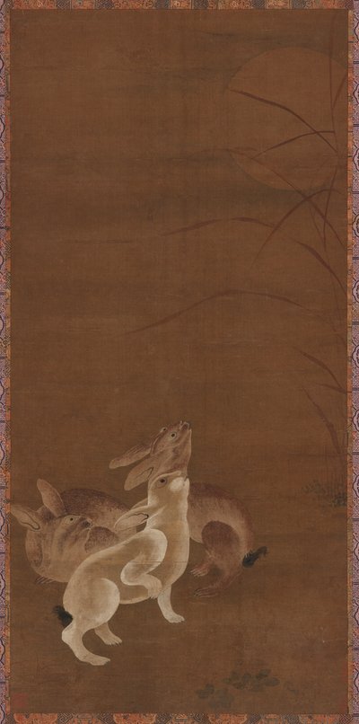Tři zajíci při pohledu na měsíc od Unknown artist
