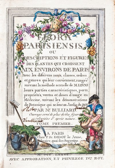 Titulní list 1. dílu Flora Parisiensis aneb Popisy a obrázky rostlin rostoucích v okolí Paříže od Unknown artist
