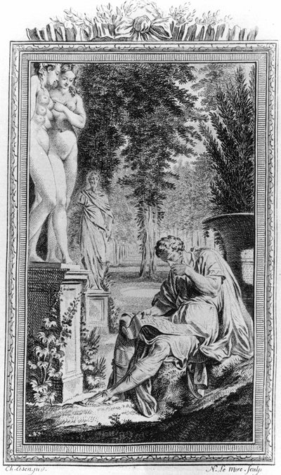 Titus Lucretius Carus (Lucrece) římský filozof a básník v "De Rerum Natura", rytina 18. století. od Unknown artist