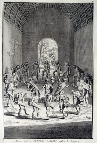 Tradiční tanec: Obřady v tanci odvahy Karibs, Západní Indie (Střední Amerika). Rytina 18. století. Chartres, Muzeum výtvarných umění od Unknown artist
