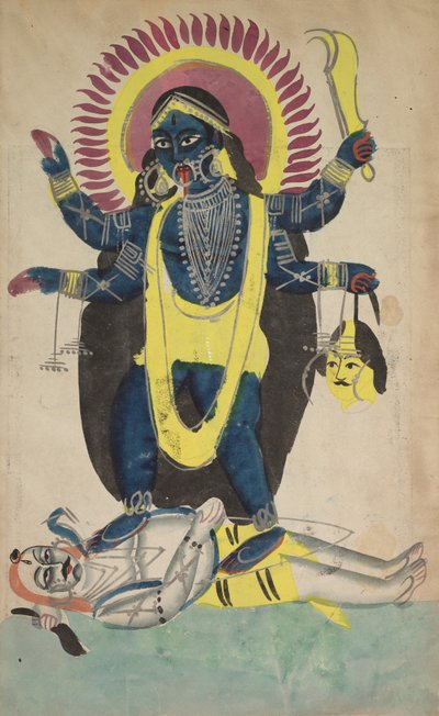 Dva aspekty Kali: Tanec Kali na Šivu od Unknown artist