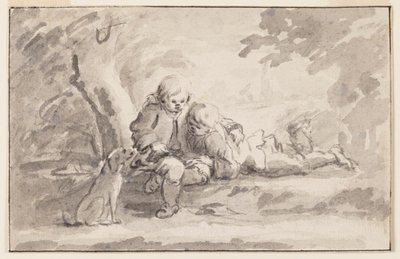 Dva chlapci při pohledu na knihu od Unknown artist