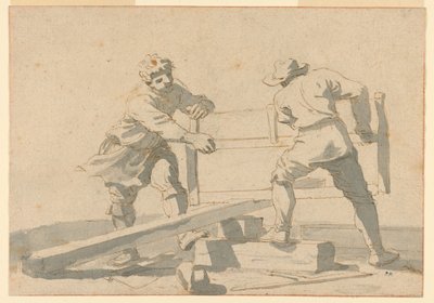 Dva muži řezání prkna od Unknown artist
