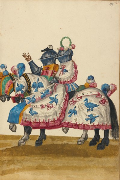 Dva muži ve zbroji na turnajové soutěži od Unknown artist