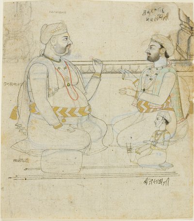 Dva rádžpútští šlechtici s dítětem od Unknown artist