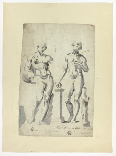 Dvě sochy: Antinos ve vatikánských zahradách a Nisaus Bacchus v paláci Farnese od Unknown artist