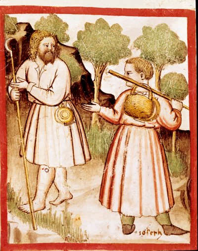 Dva miniaturní pastýři z kodexu 212 (nebo kodexu padovano nebo Bible z Padovy) 1390-1400 Rovigo, Accademia dei Concordi od Unknown artist