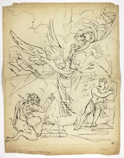 Neidentifikovaná mytologická scéna zrození (recto); Cupid a Psyche (verze) od Unknown artist