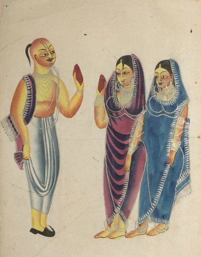 Vaišnavský oddaný se dvěma ženami od Unknown artist