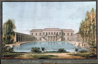 Pohled na lázně Diana, první italské koupaliště, v Miláně (malba od Unknown artist