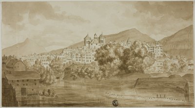 Pohled na město s výhledem na řeku od Unknown artist