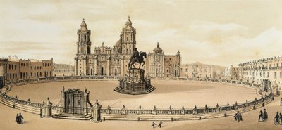 Pohled na náměstí Zocalo a katedrálu v Mexico City, Mexiko Litografie konce 19. století od Unknown artist
