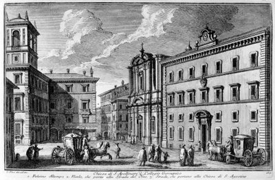 Pohled na kostel sv. Apolináře a Germánskou kolej (Collegio Germanico) v Římě na konci 18. století. od Unknown artist