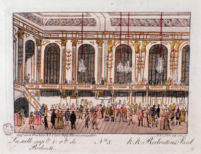 Pohled na Císařský a královský sál Reduty ve Vídni, Rakousko. Rytina ze soukromé sbírky z roku 1815 od Unknown artist
