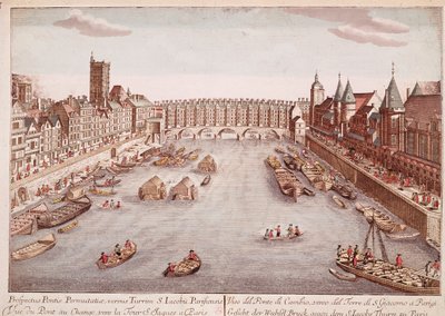Pohled na Pont-au-Change směrem k Saint-Jacques Tower, Paříž (rytina) od Unknown artist
