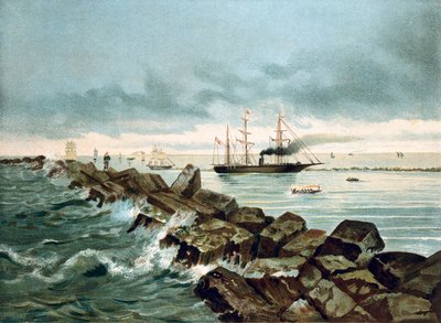 Pohled na Suezský průplav slavnostně otevřen 17.09.1869. Chromolitografie 19. století od Unknown artist