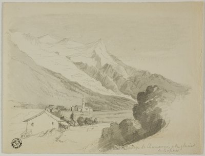 Pohled na vesnici Chamonix a ledovec Bossons od Unknown artist