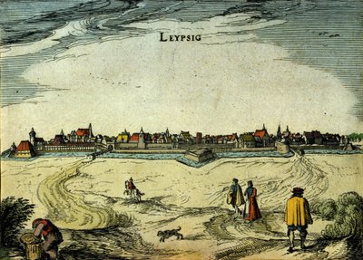 Pohled na město Lipsko v Německu. 18. století rytina od Unknown artist