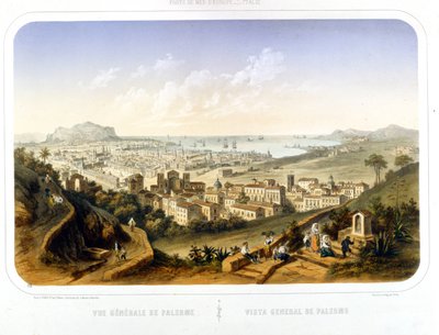 Pohled na město Palermo (Palermo). 1850. Rytina z r. 1860 od Unknown artist