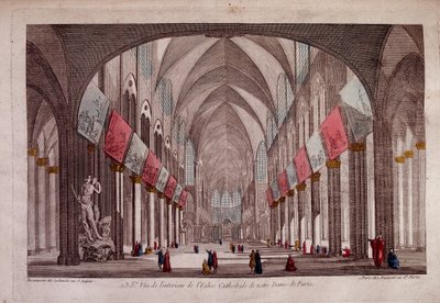 Pohled do interiéru Notre-Dame de Paris - optický pohled od Unknown artist