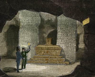 Pohled na kostnici katakomb Montsouris v Paříži. Rytina z roku 1856 v „“Le Musee Des Sciences““ od Unknown artist