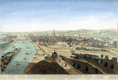 Pohled na přístav a město Rouen; Rytina 18. století. od Unknown artist