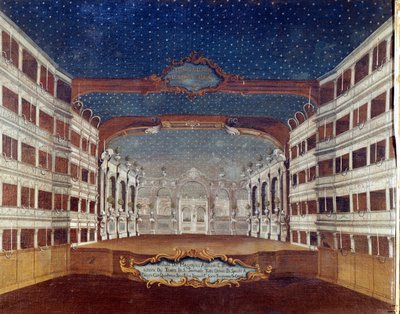 Pohled na divadlo San Samuele (Samuel) v Benátkách zničené požárem v roce 1747. Kresba z 18. století. od Unknown artist