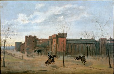 Pohled na hrad Sforza s výcvikem kavalérie (malba od Unknown artist