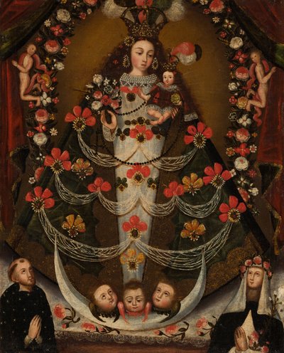 Panna Marie Pomatská se svatým Mikulášem Tolentinským a svatou Růženou z Limy od Unknown artist