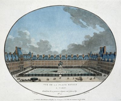 Pohled na Place Royale v Paříži (Place des Vosges). n.d. 18. století rytina. od Unknown artist