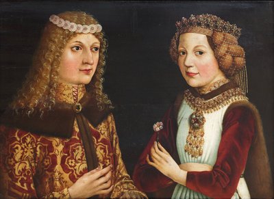Svatební portrét Ladislava Posmrtného (Ladislas de Habsbourg dit le Posthume) (1440-1457) a Magdaleny z Valois (Madeleine de France ou de Valois) (1443-1495) - Anonym - 1457 - Olej na dřevě - 38,5muvestix52 Muzeum, Budapešť od Unknown artist