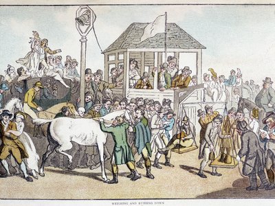 Vážení a mytí před koňskými dostihy (konec 19. století). od Unknown artist